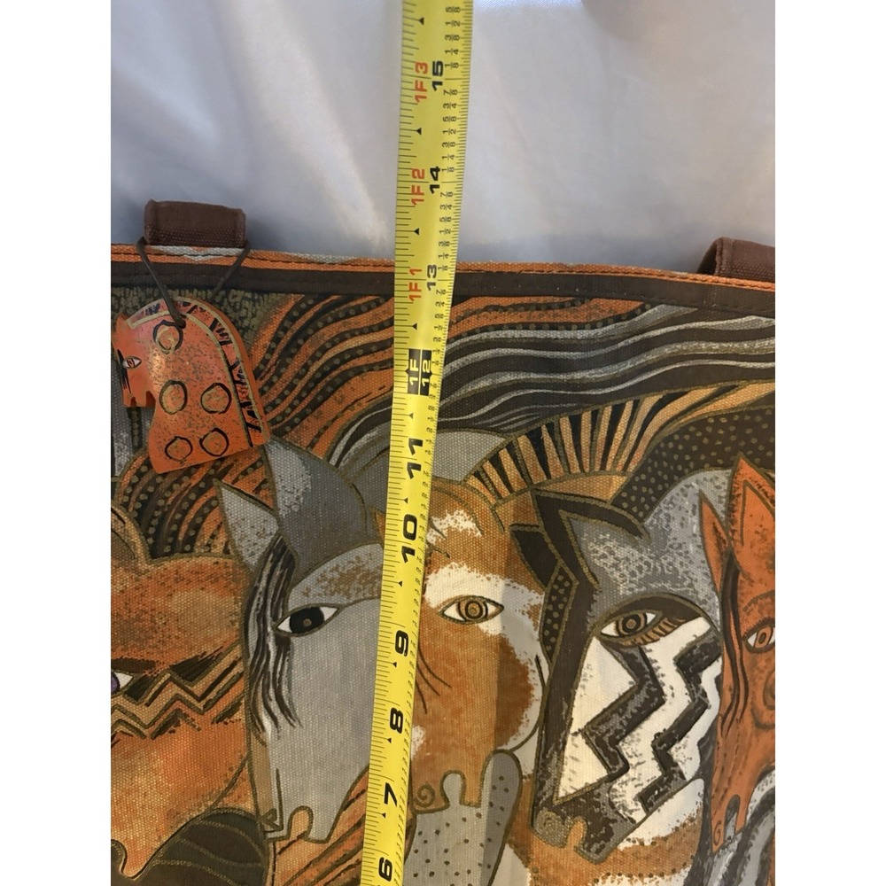 Laurel Burch Indigo Horses Canvas Tote Bag Large Brown Orange Southwestern Art - Picture 7 of 10